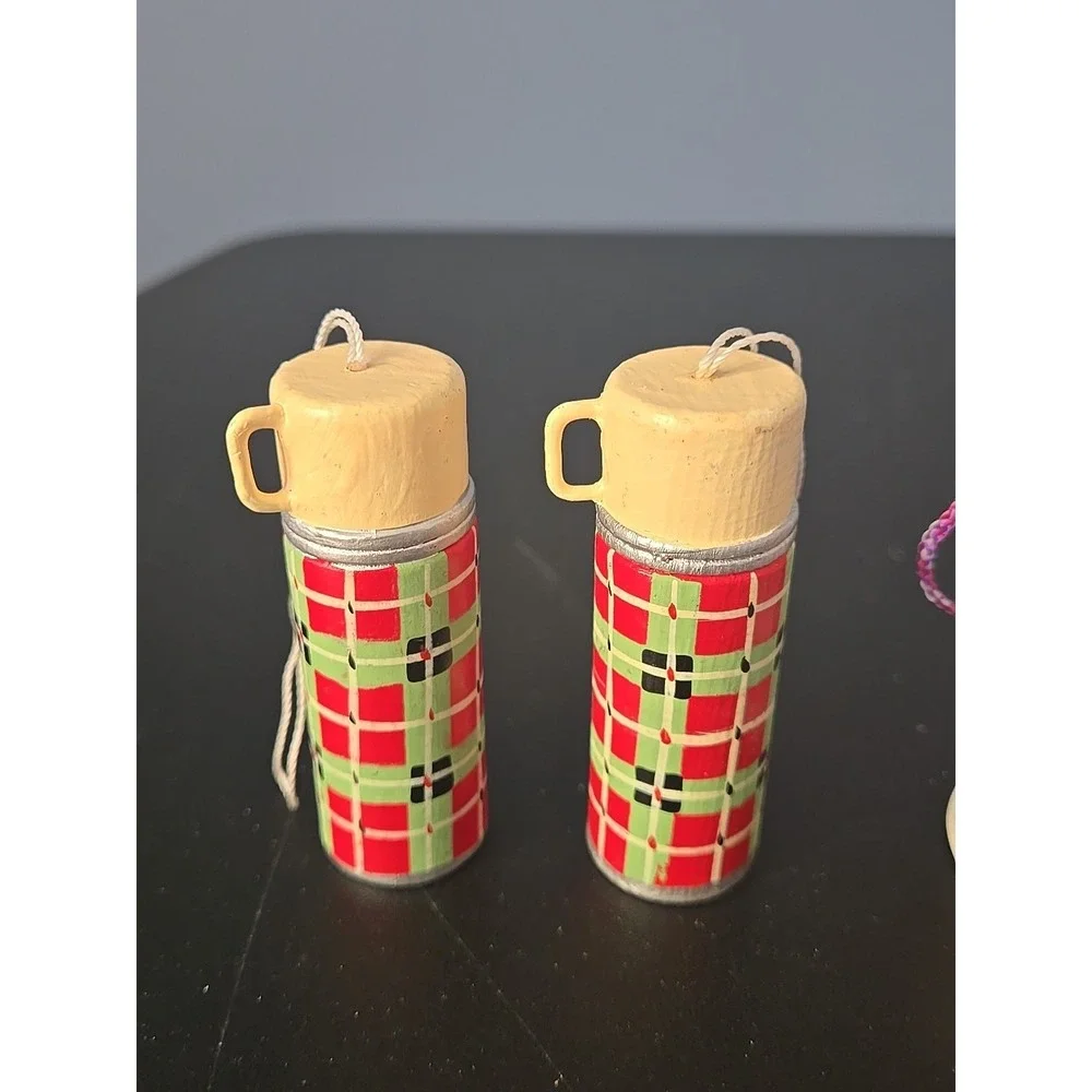 Hallmark Plaid Thermos Christmas  Ornament Skcotch Picnic Cooler Jug Lot Of 4‎
